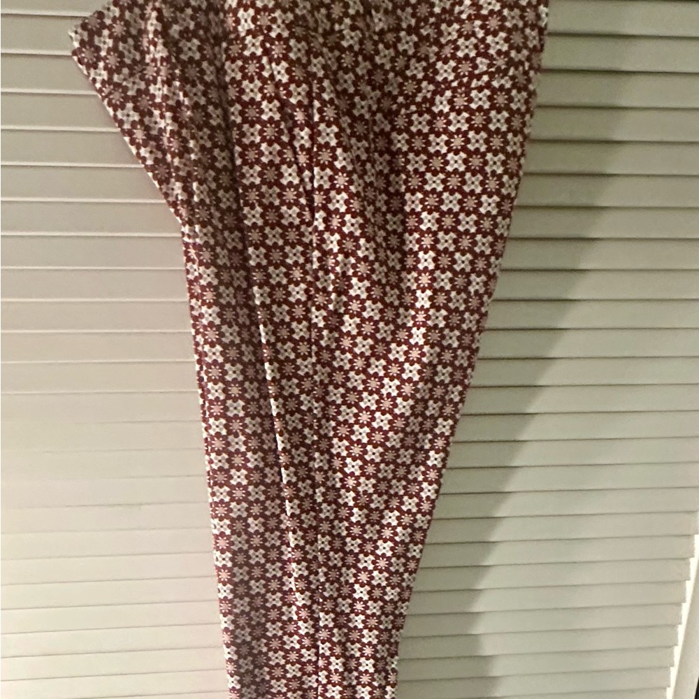 LOFT Burgundy and White Floral Pants